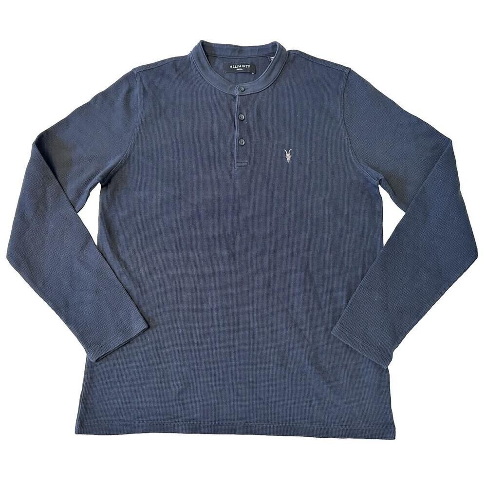 AllSaints Hates Henley Men’s Long Sleeve t-shirt Navy Blue Size Small
